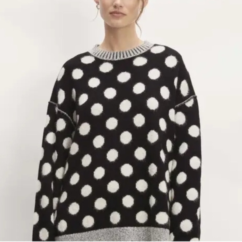 Everlane Alpaca Polka Dot Oversized Crew Sweater in Black Snow Polka Dot